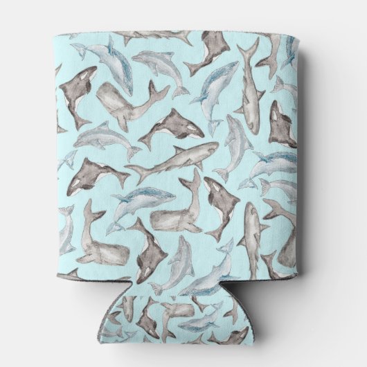 Oceanische Waterverf Vissen in Blauw Zwart Wit Gri Blikjeskoeler (Achterkant)