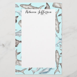 Oceanische Waterverf Vissen in Blauwe Zwarte Grijs Briefpapier