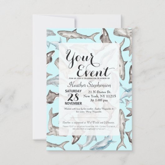 Oceanische Waterverf Vissen in Blauwe Zwarte Grijs Kaart (Voorkant)