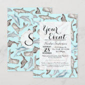 Oceanische Waterverf Vissen in Blauwe Zwarte Grijs Kaart (Voorkant / Achterkant)