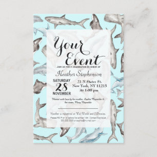 Oceanische Waterverf Vissen in Blauwe Zwarte Grijs Kaart