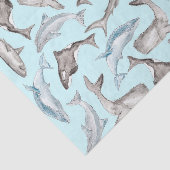 Oceanische Waterverf Vissen in Blauwe Zwarte Grijs Tissuepapier (Detail)