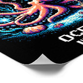Oceanische Wijsheid Aura Pixel Octopus Retro Gamer Poster (Hoek)