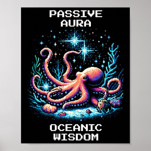 Oceanische Wijsheid Aura Pixel Octopus Retro Gamer Poster (Voorkant)