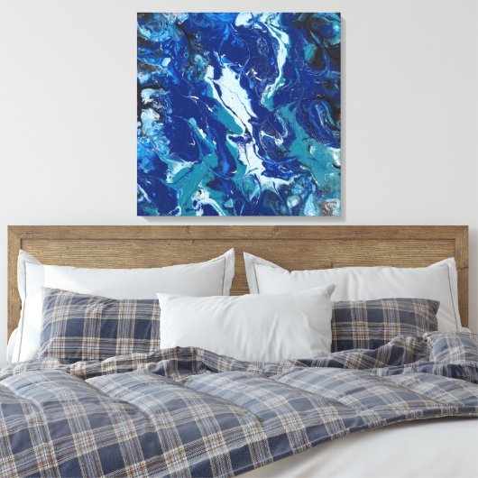 Ocean's Blue op een 24x24 Canvas Acrylacryl Abstra (Insitu (Slaapkamer))