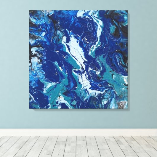Ocean's Blue op een 24x24 Canvas Acrylacryl Abstra Afdruk (Insitu (Houten vloer))