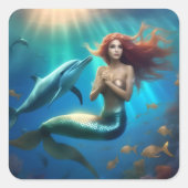 Ocean's Dance: een zeemeermin en dolfijnen reis Vierkante Sticker (Voorkant)