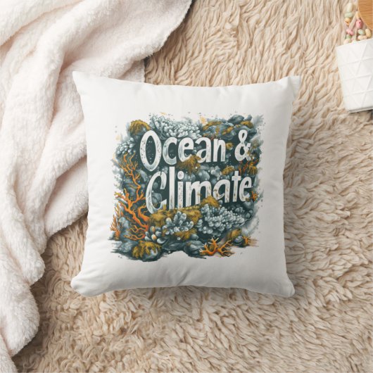 Oceans Day - Oceaan en klimaat Tekst met koraal Kussen (Deken)