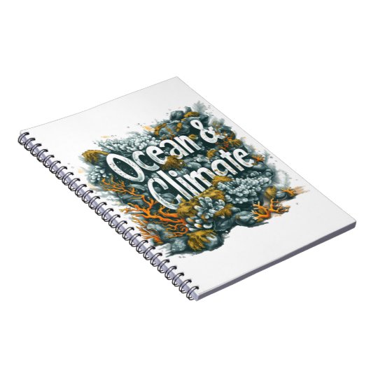 Oceans Day - Oceaan en klimaat Tekst met koraal Notitieboek (Rechterzijde)