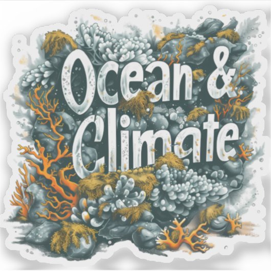 Oceans Day - Oceaan en klimaat Tekst met koraal Sticker (Voorkant)