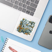 Oceans Day - Oceaan en klimaat Tekst met koraal Sticker (Laptop met iPhone)
