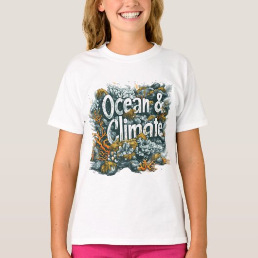 Oceans Day - Oceaan en klimaat Tekst met koraal T-shirt (Voorkant)