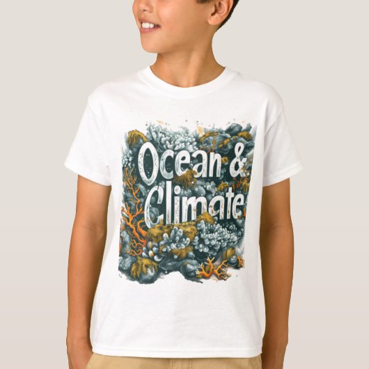 Oceans Day - Oceaan en klimaat Tekst met koraal T-shirt (Voorkant)