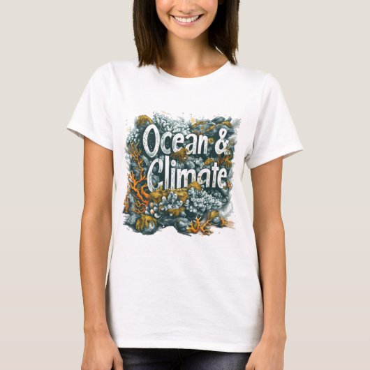 Oceans Day - Oceaan en klimaat Tekst met koraal T-shirt (Voorkant)