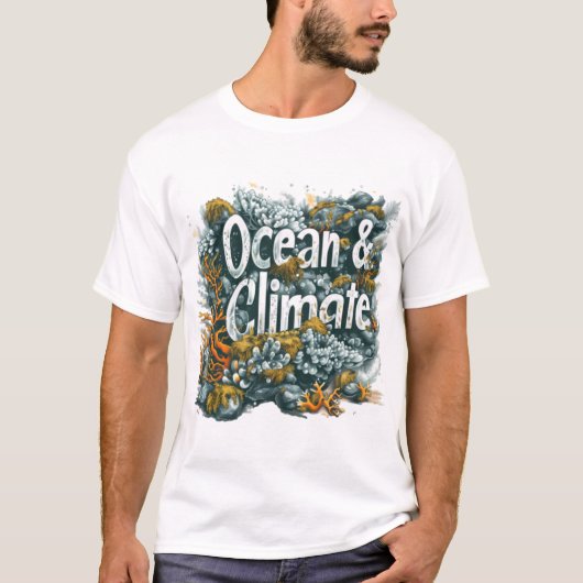 Oceans Day - Oceaan en klimaat Tekst met koraal T-shirt (Voorkant)