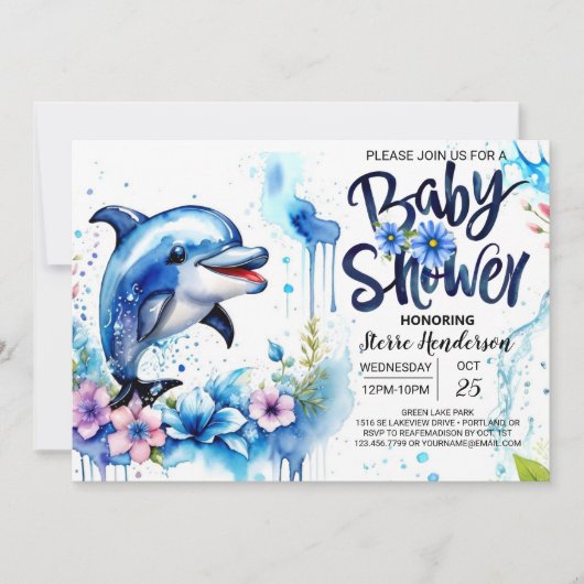 Ocean's Embrace: Dolfijn Baby shower Kaart (Voorkant)