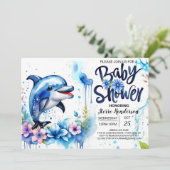 Ocean's Embrace: Dolfijn Baby shower Kaart (Staand voorkant)
