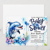 Ocean's Embrace: Dolfijn Baby shower Kaart (Voorkant / Achterkant)