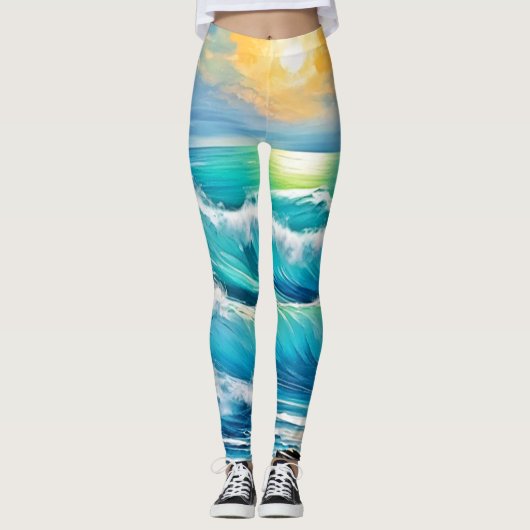 Ocean's Embrace: Wave Art Leggings (Voorkant)