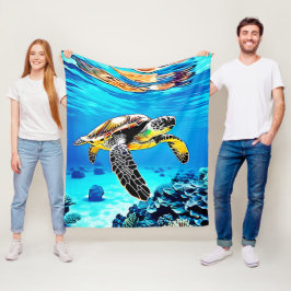 Ocean's Embrace: Zee Turtle's Journey Fleece Deken