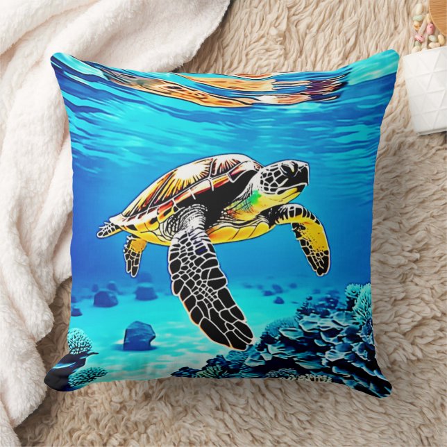 Ocean's Embrace: Zee Turtle's Journey Kussen (Deken)