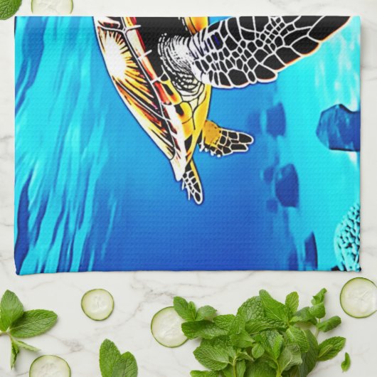 Ocean's Embrace: Zee Turtle's Journey Theedoek (Gevouwen)