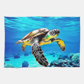 Ocean's Embrace: Zee Turtle's Journey Theedoek (Horizontaal)