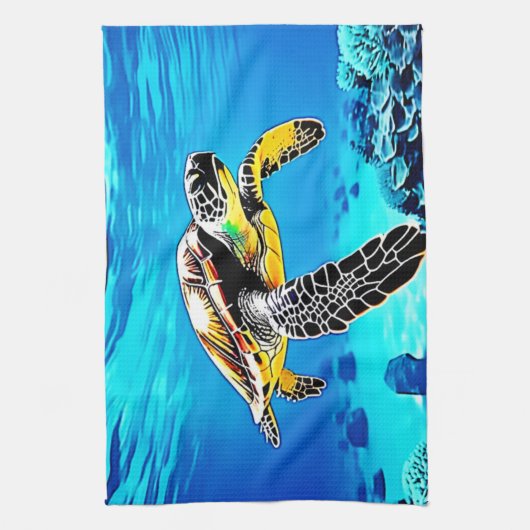 Ocean's Embrace: Zee Turtle's Journey Theedoek (Verticaal)