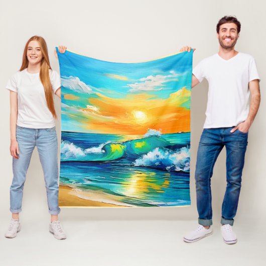 Ocean's Kiss: Sunset Waves Fleece Deken (In situ)