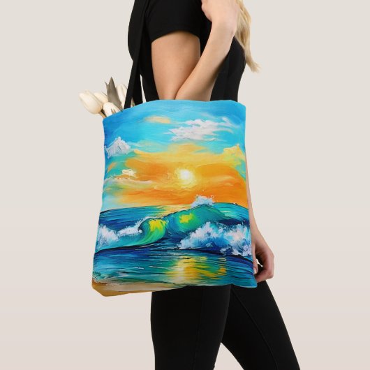 Ocean's Kiss: Sunset Waves Tote Bag (Dichtbij)