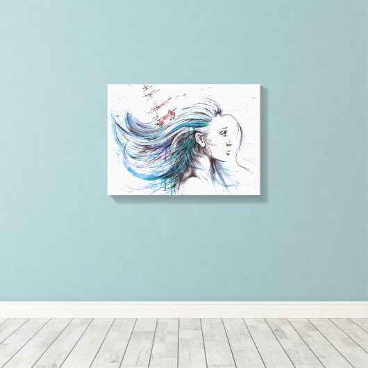 Oceans meisje Nautical Surreal Painingkunst Canvas Afdruk (Insitu (Houten vloer))