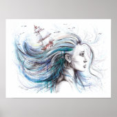 Oceans meisje Nautical Surreal Painingkunst Poster (Voorkant)