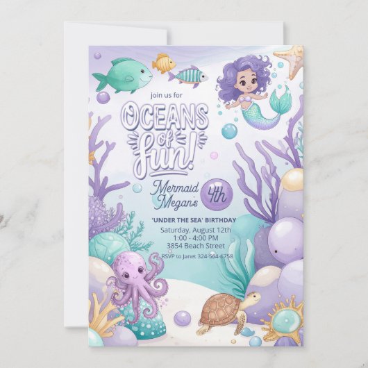Oceans of Fun Zeemeermin Verjaardag V1 ID1142 Feestdagenkaart (Voorkant)