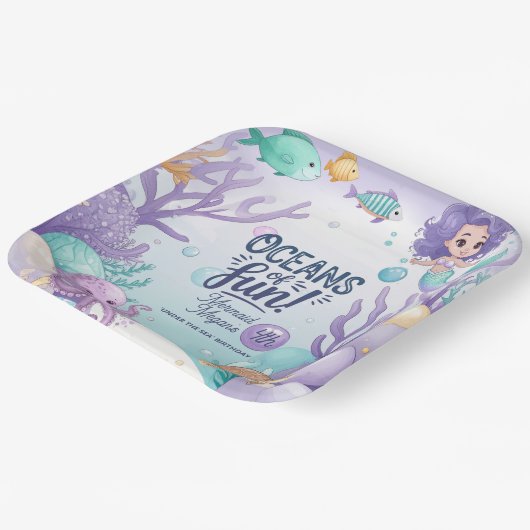 Oceans of Fun Zeemeermin Verjaardag V1 ID1142 Papieren Bordje (Gebogen)
