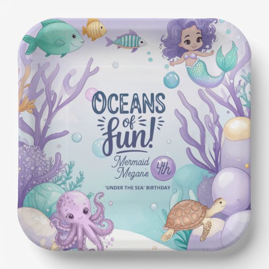 Oceans of Fun Zeemeermin Verjaardag V1 ID1142 Papieren Bordje (Voorkant)