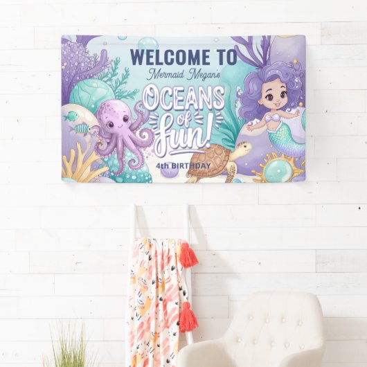 Oceans of Fun Zeemeermin Verjaardag V1 ID1142 Spandoek (Insitu)