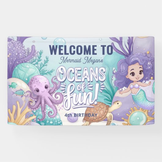 Oceans of Fun Zeemeermin Verjaardag V1 ID1142 Spandoek (Horizontaal)