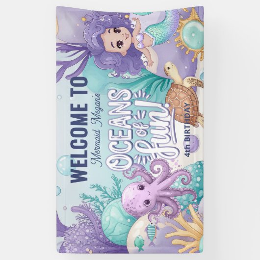 Oceans of Fun Zeemeermin Verjaardag V1 ID1142 Spandoek (Verticaal)