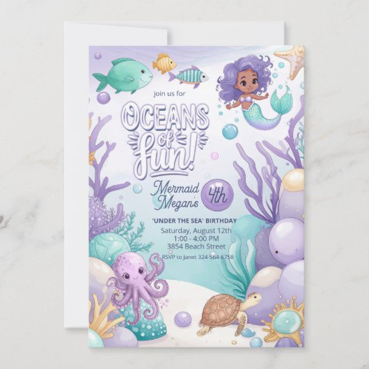 Oceans of Fun Zeemeermin Verjaardag V2 ID1142 Feestdagenkaart (Voorkant)