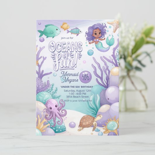 Oceans of Fun Zeemeermin Verjaardag V2 ID1142 Feestdagenkaart (Staand voorkant)