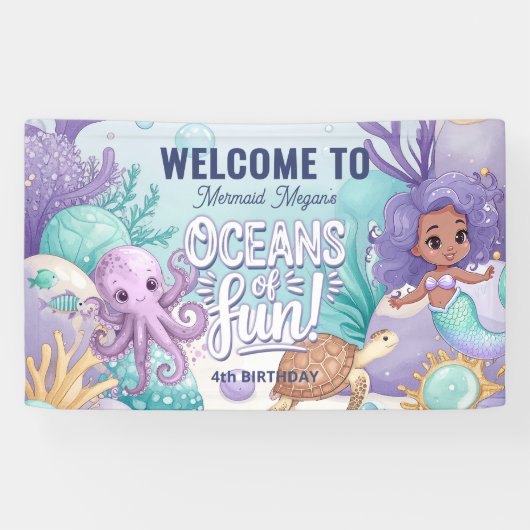 Oceans of Fun Zeemeermin Verjaardag V2 ID1142 Spandoek (Horizontaal)