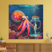 Ocean's Silent Captive beroemd gemaakt door Octopu Canvas Afdruk (Insitu (Woonkamer))