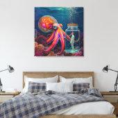 Ocean's Silent Captive beroemd gemaakt door Octopu Canvas Afdruk (Insitu (Slaapkamer))