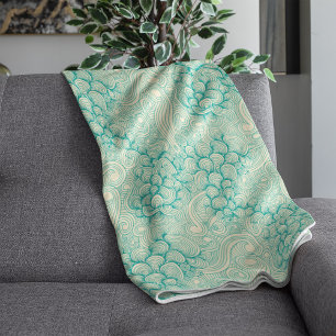 Oceanschelpen Zeegolven Abstract Vintage Patroon Fleece Deken