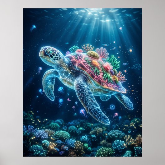 Oceanschildpad Bioluminescente Drift Kunst Poster (Voorkant)
