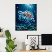 Oceanschildpad Bioluminescente Drift Kunst Poster (Thuiskantoor)