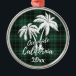 Oceanside Beach California Palm Tree Green Metalen Ornament<br><div class="desc">Oceanside Beach California Palm Tree Green Plaid Ornament</div>