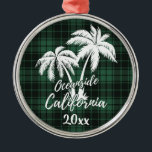 Oceanside Beach California Palm Tree Green Metalen Ornament<br><div class="desc">Oceanside Beach California Palm Tree Green Plaid Ornament</div>