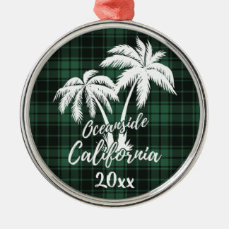 Oceanside Beach California Palm Tree Green Metalen Ornament