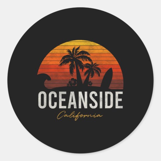 Oceanside Beach California Palms Vacation Surf Sun Ronde Sticker (Voorkant)